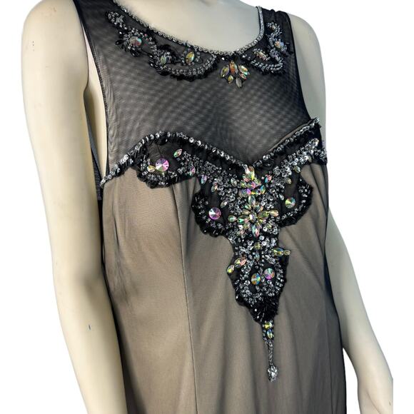 DEB mermaid style nude, black mesh overlay jeweled neckline sleeveless size 14 - Picture 15 of 16
